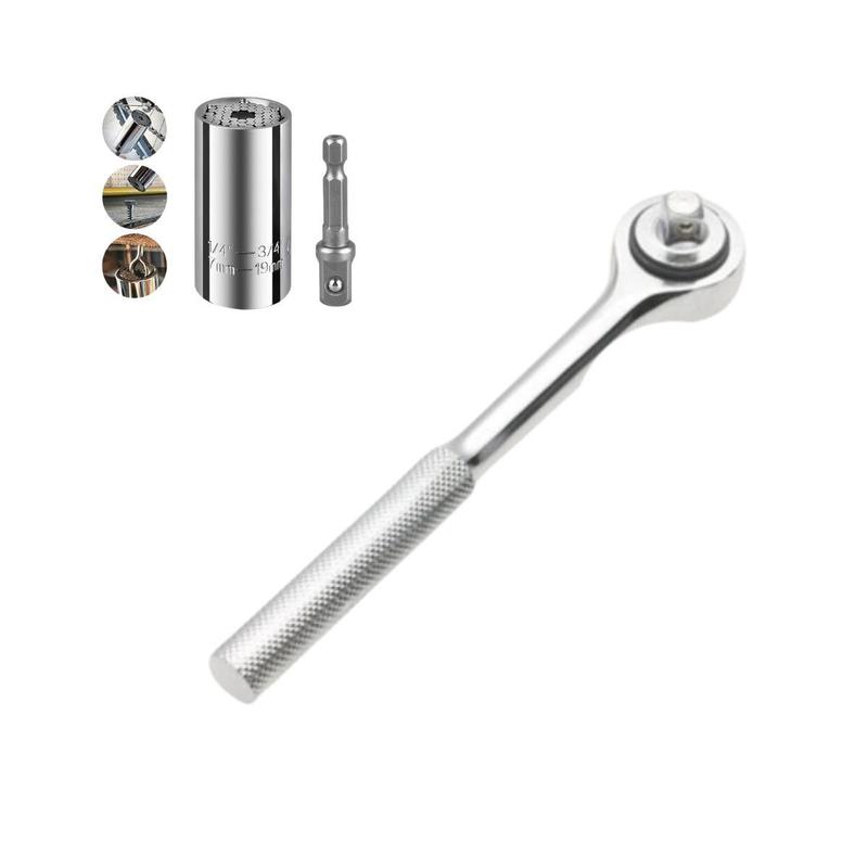 Kit 3 Peças Soquete Universal 7 A 19mm Chave Catraca 3/8